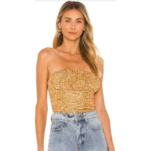 Free People Tops - Free People Ta Da Top Gold Sequin Size Large